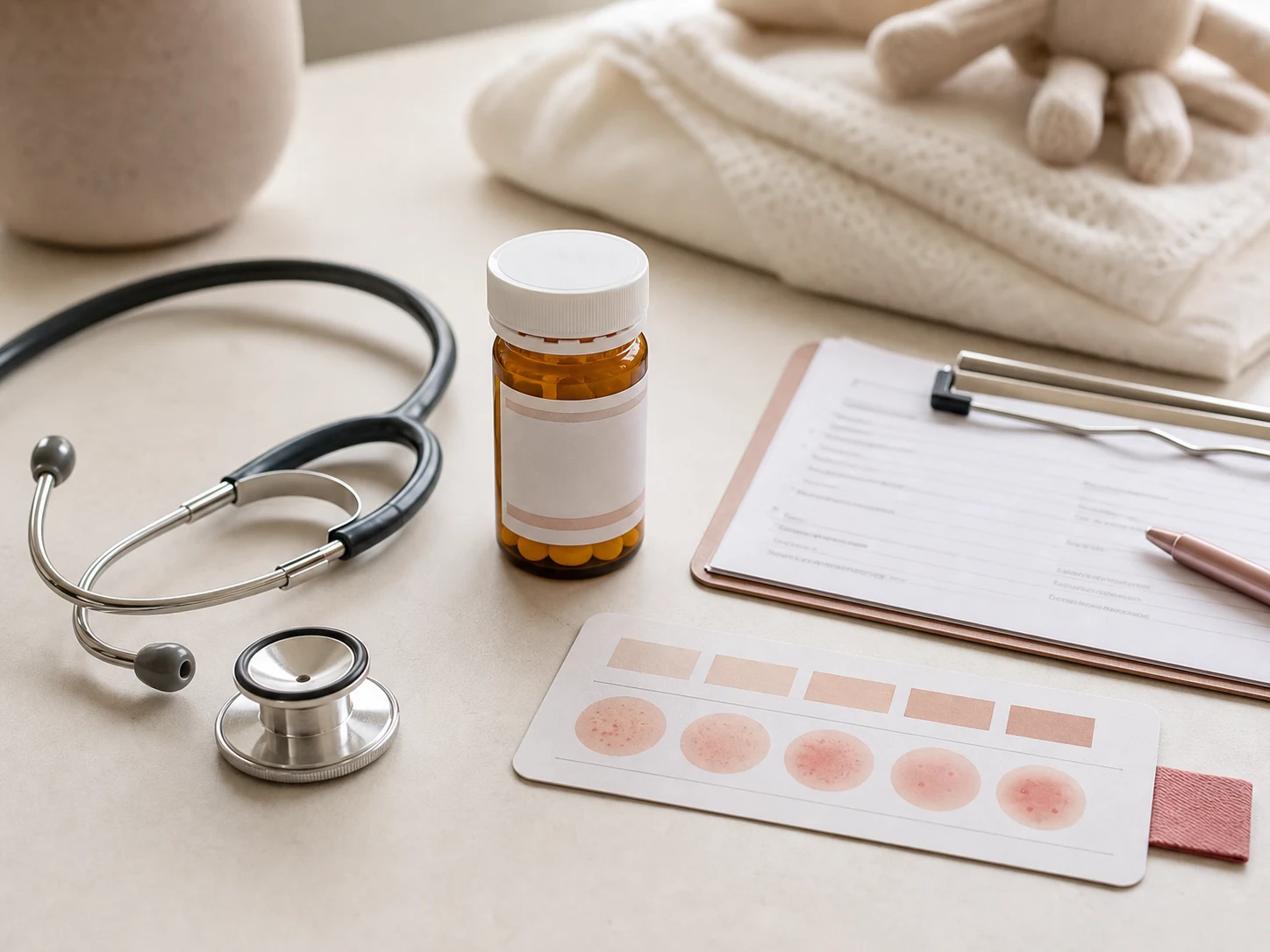 Home pediatrician checking a child's day-three amoxicillin rash