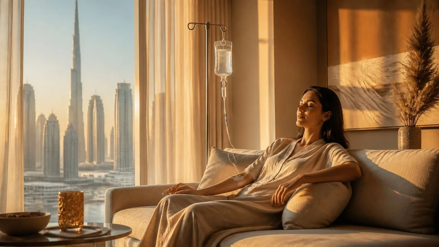 Client resting on the sofa during the drip